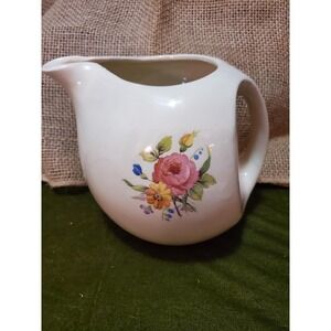 Vintage Floral water jug Cream Color USA Ceramic Rose Flower Decor Farmhouse